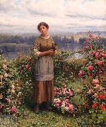 Daniel Ridgeway Knight Julia Gathering Roses oil painting on canvas